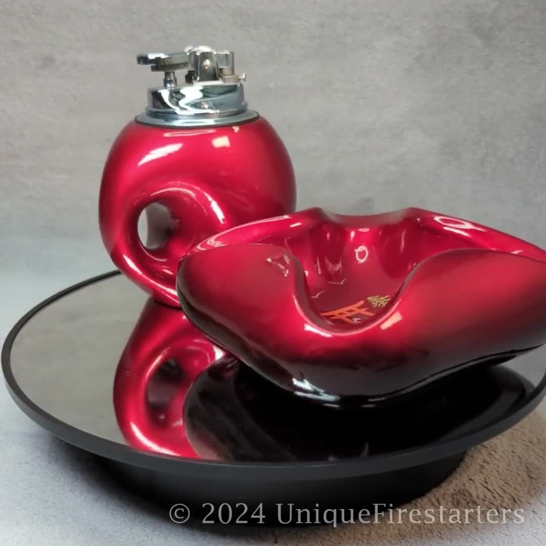 Mid-Century MCM 2024 Lacquered Tabletop Lighter & Ashtray - Asian Art - FECO Japan