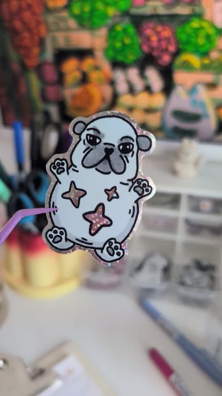 Pegatina de Pibble / Meme de perro "Lávame la barriga" / Bulldog francés / Gmail, Washington, Geeble / Holográfico video poster