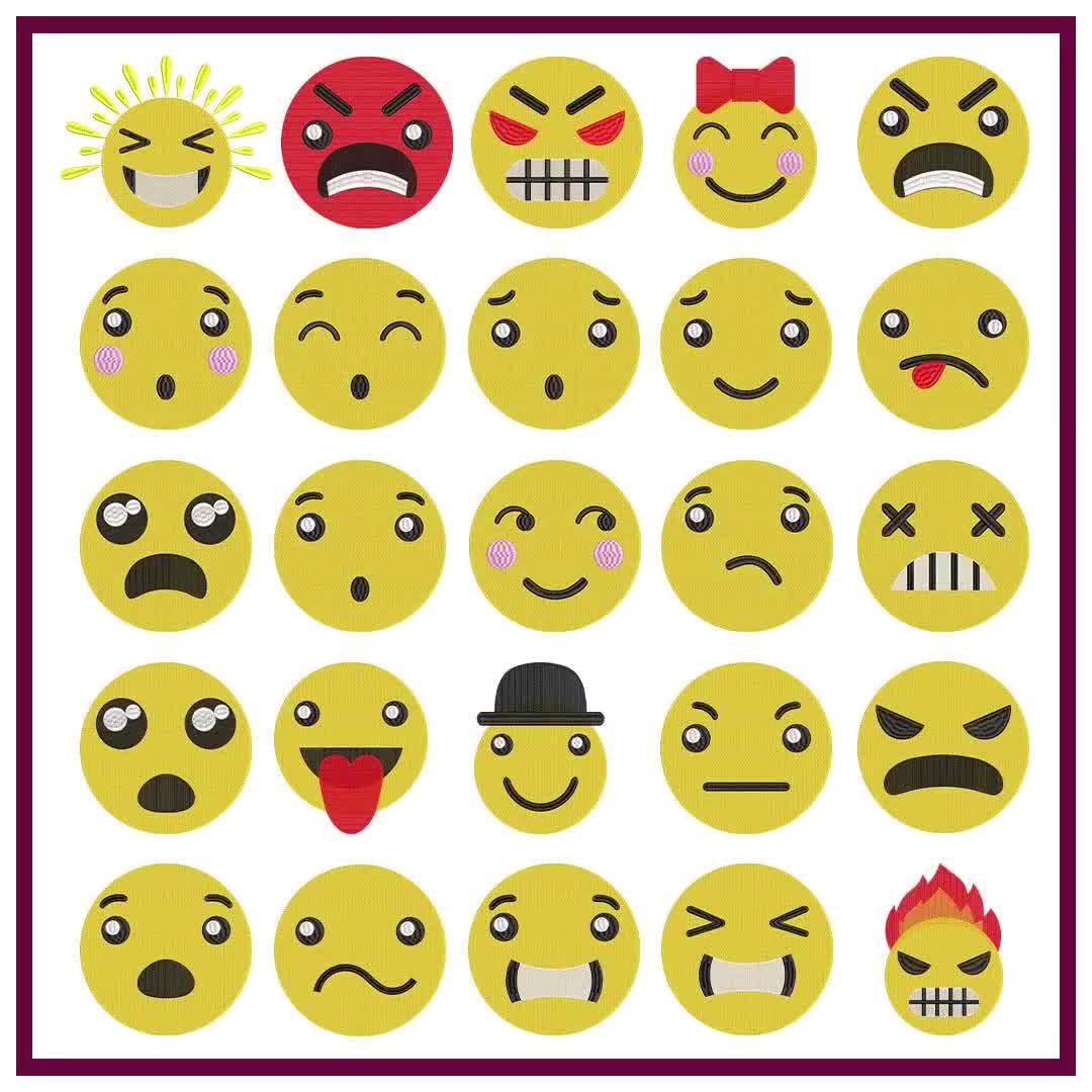 Emoji Embroidery designs bundle, 150 Emoji Embroidery Designs, 16 Sizes  Emoji Applique, Emoticon Embroidery, PES - DST Files
