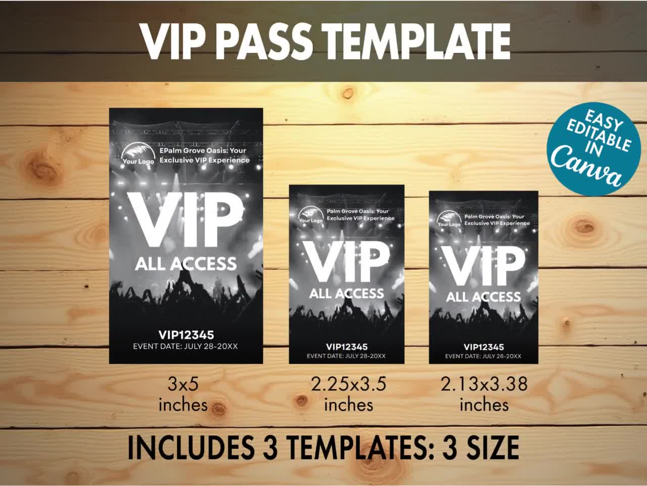 Concert VIP Pass Template: Palm Grove Event Black-and-white Badge