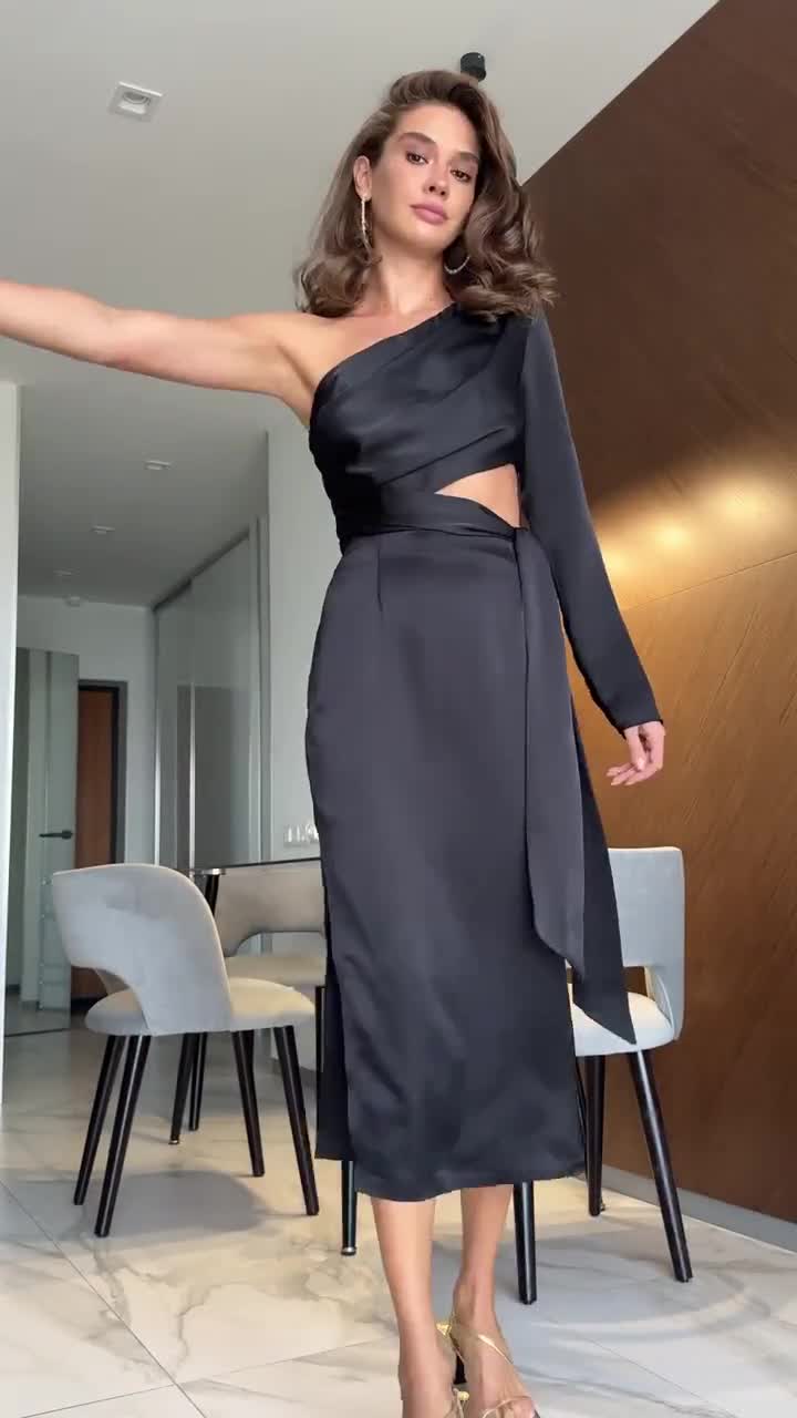 black one shoulder dresses for juniors What A Look One Shoulder Mini Dress