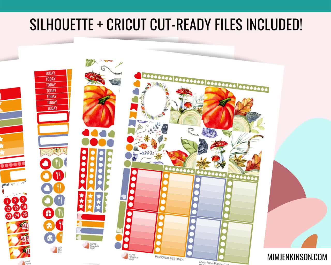 AUTUMN FALL Printable Planner Stickers, Weekly Planner Kit Erin Condren,  Vertical Planner Stickers, ECLP Weekly Kit, Pumpkins Weekly Kit