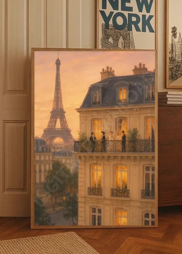 パリの街並みの油絵アートプリントカフェ水彩画ヨーロッパの街並みの