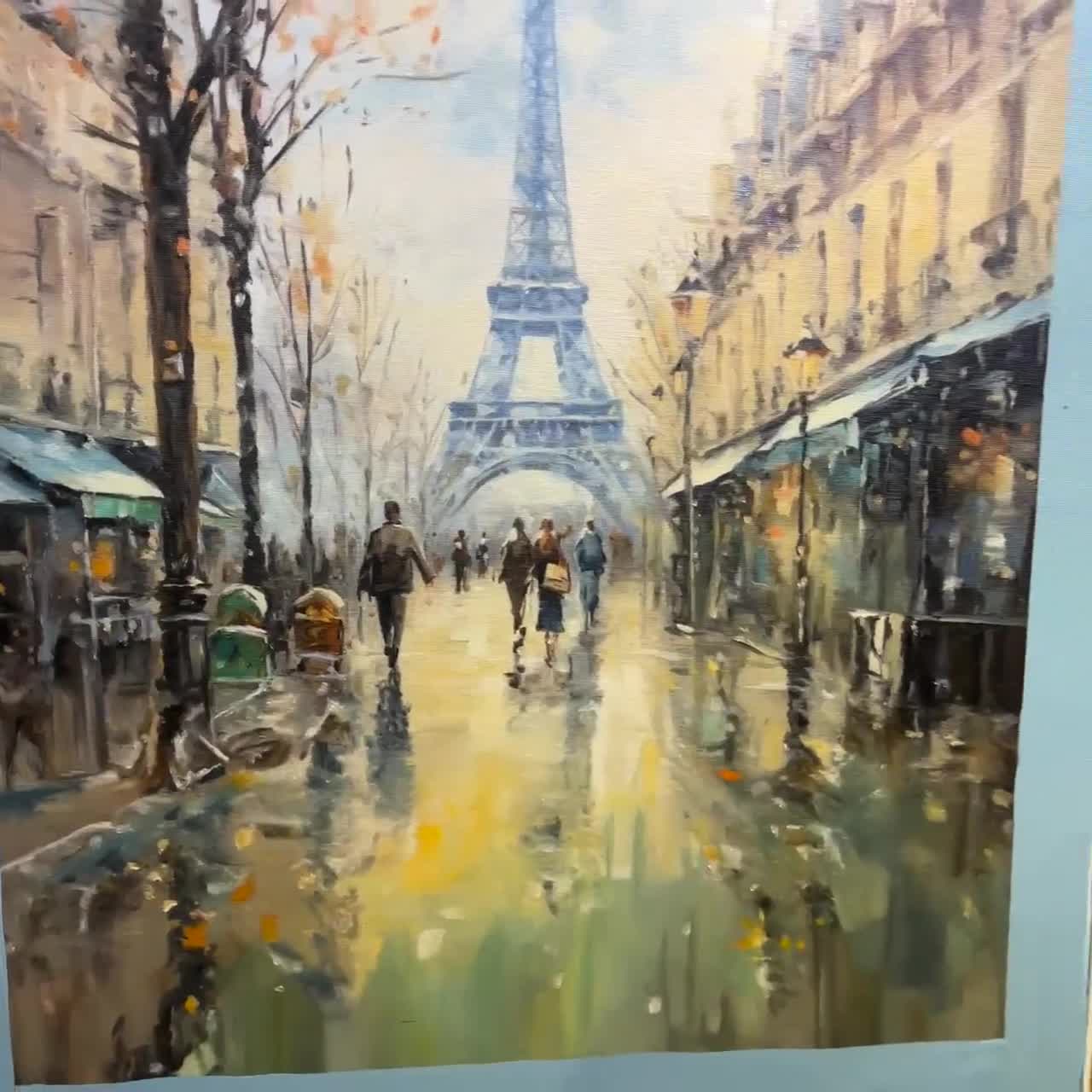 エッフェル塔の絵画：手作りのテクスチャアクリル抽象画 - Etsy 日本