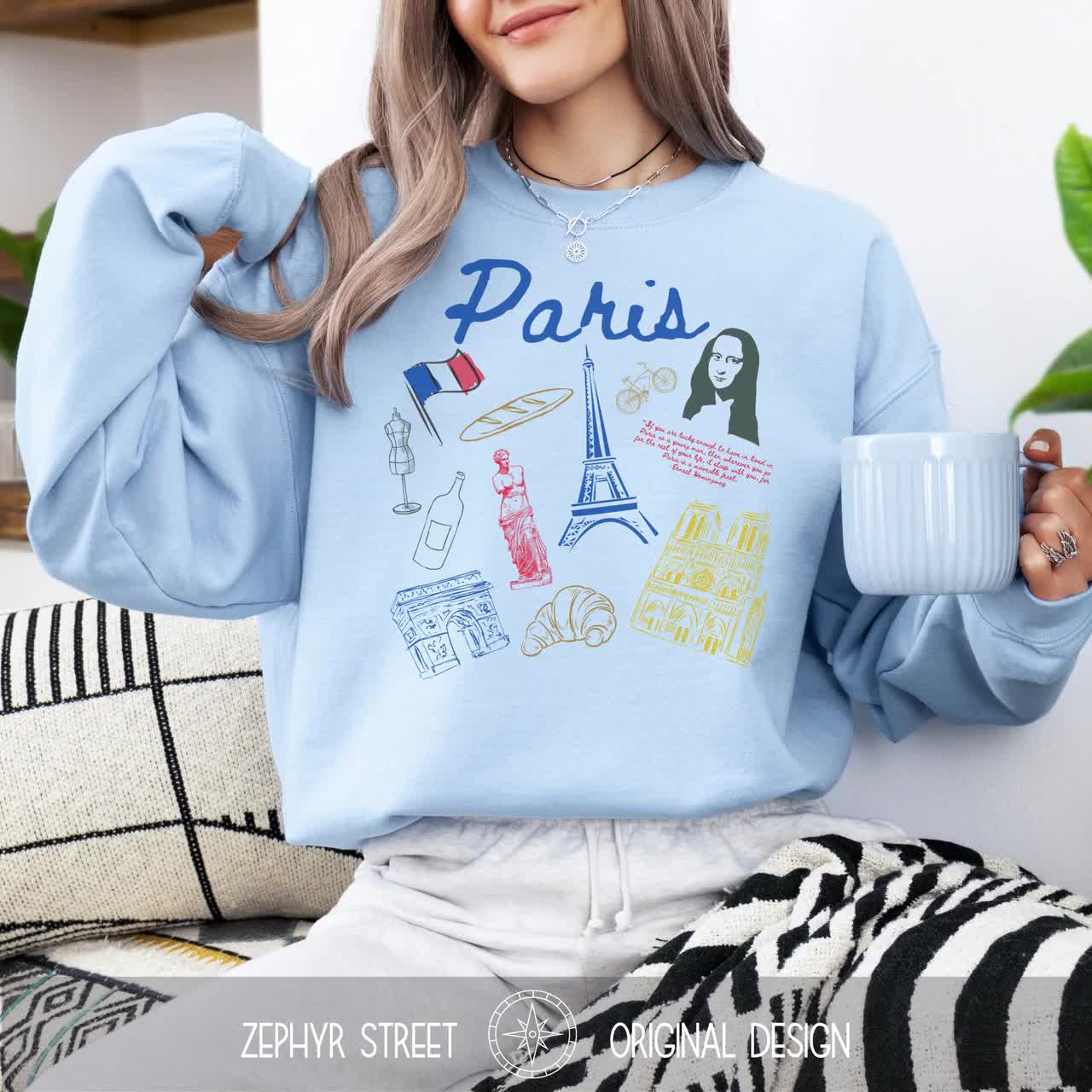 Sweat-shirt Paris Gildan – Coton Américain éthique – Unisexe Crewneck – Neuf