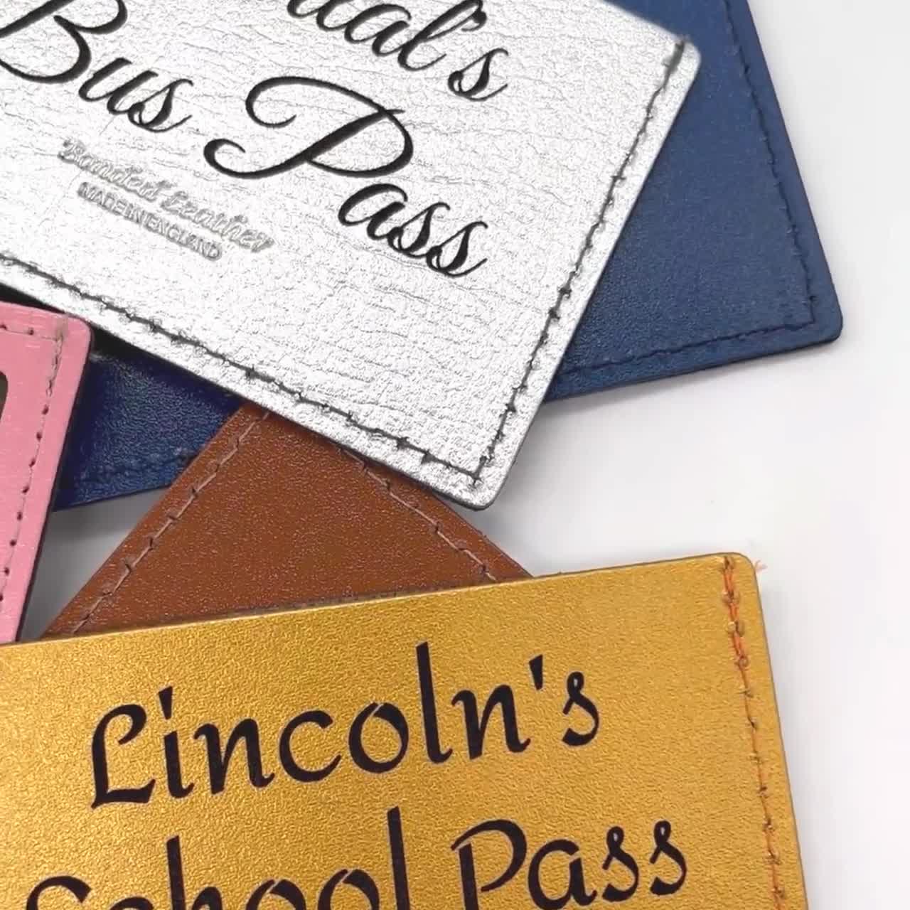 Personalised Pass Holder Leather Engraved Pouch Card, Train, Bus, Oyster,  School, College, University Pass Holder - Wallet