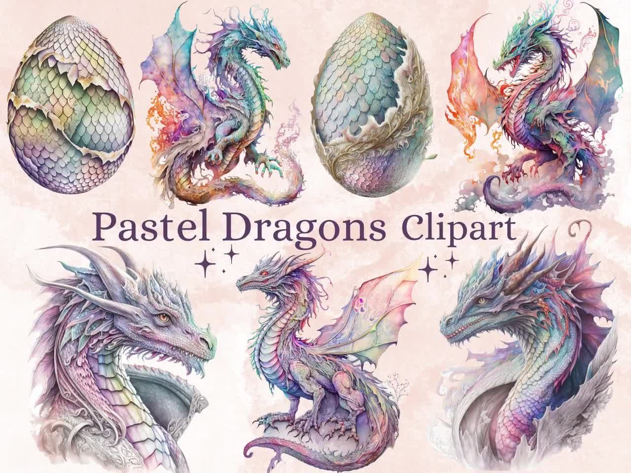 24 PNG 水彩パステル ドラゴン クリップアート、ファンタジー ドラゴン