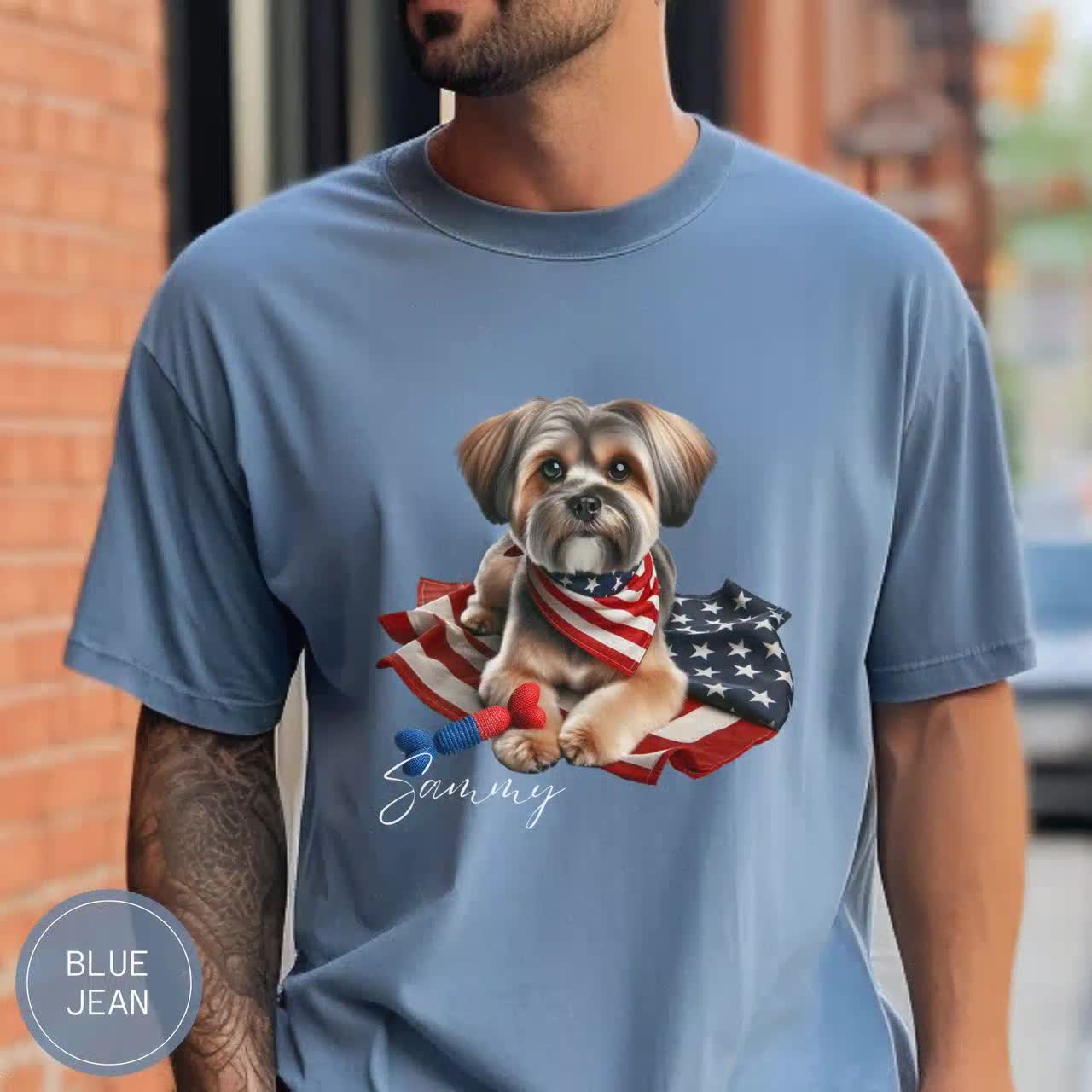 ショーキー犬用カスタム独立記念日犬シャツ、独立記念日Tシャツ 