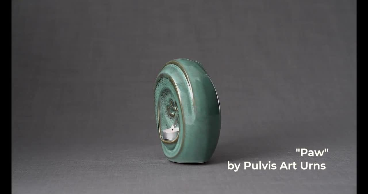 Paw Pet Urn for Ashes - Oily Green Melange | Ceramic Pet Memorial, image size:1280x674
