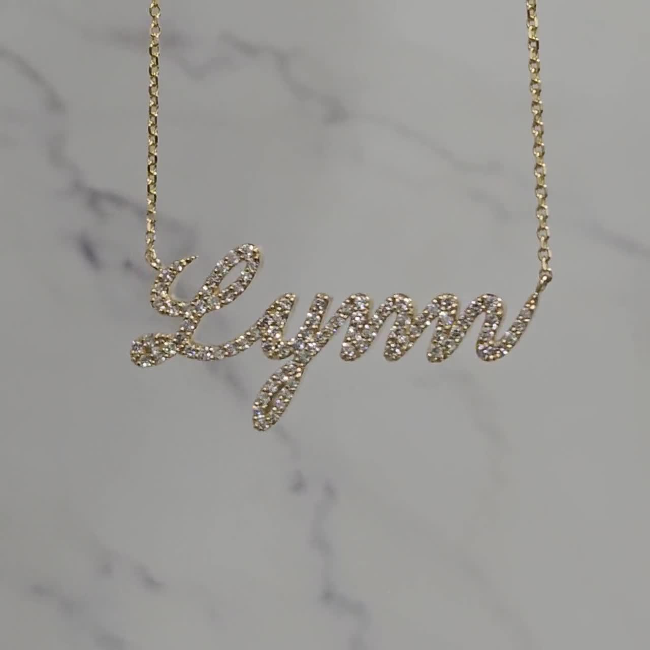手作り天然ダイヤモンドネームペンダントネックレス：カスタム14K
