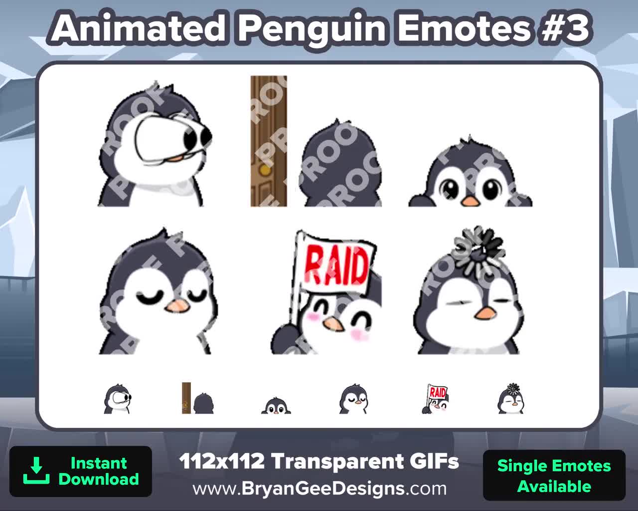 Blue Penguin Giant Emote Pack for Twitch or Discord 