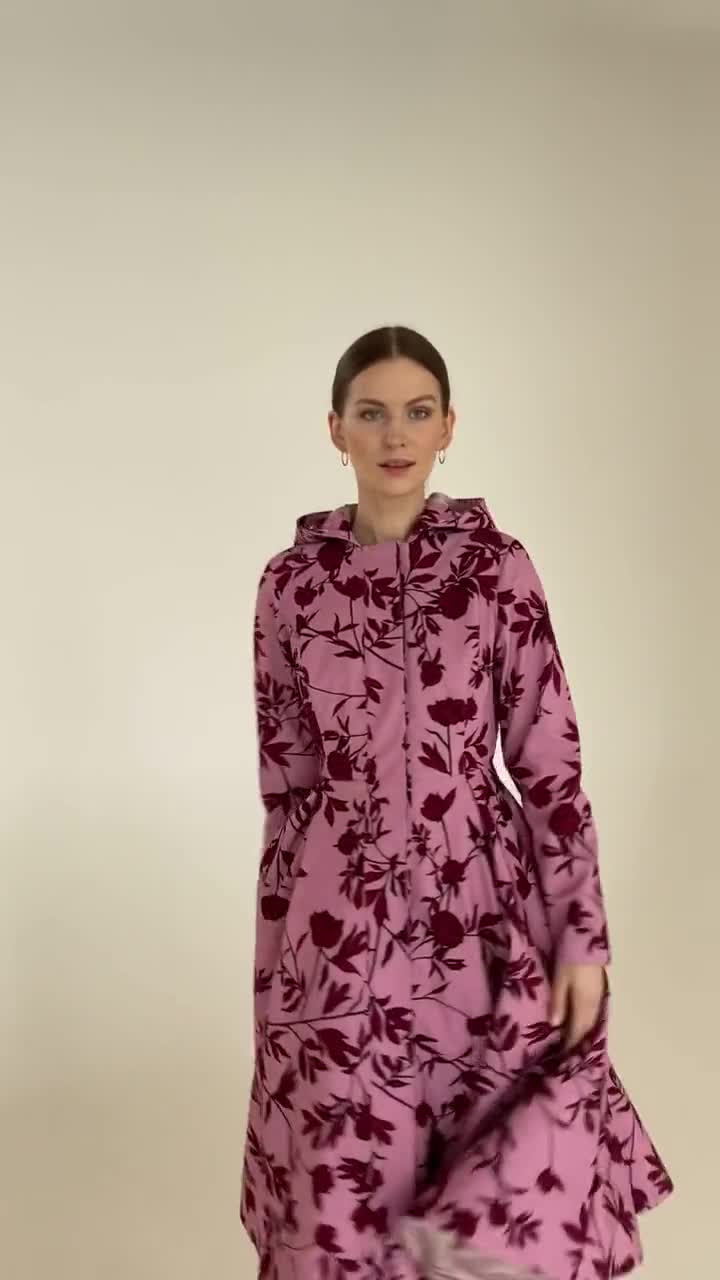 Flower print nylon long jacket ピンク S 小花柄 Flower print nylon long jacket ピンク S 小花柄