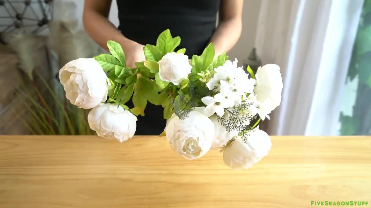 Fiveseasonstuff Beige Silk Peonies Artificial Flower Bouquet 