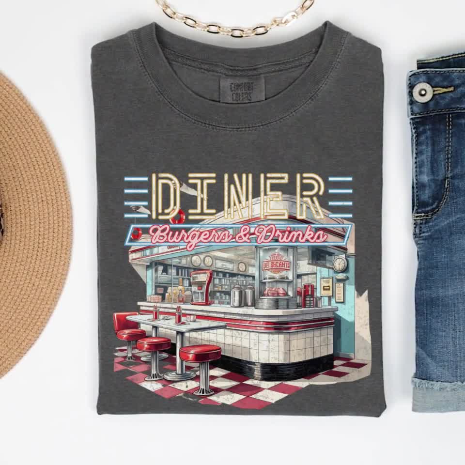 Vintage American Shirt, Retro Diner Shirt, Burger Tee