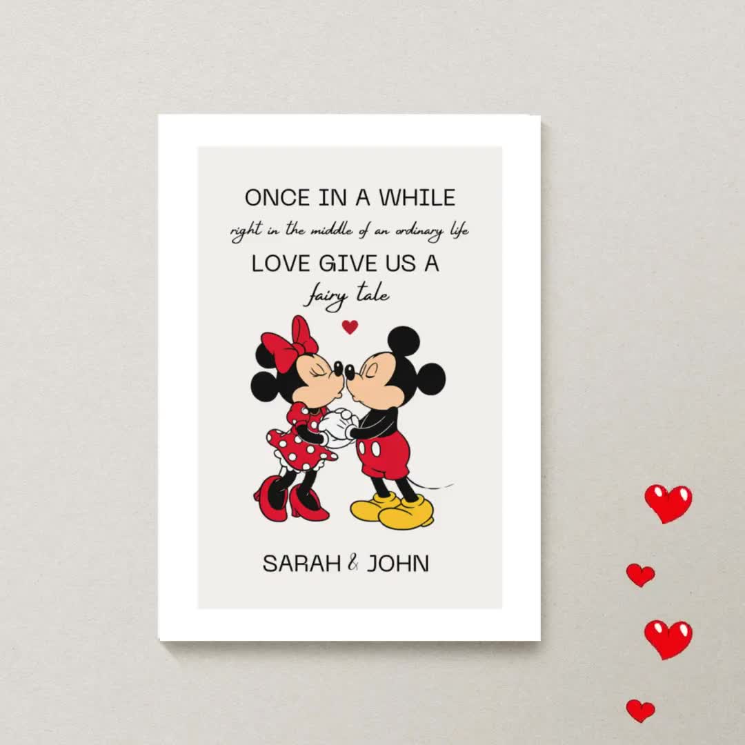 Mickey & Minnie Love Quote Print, Personalized Anniversary Gift