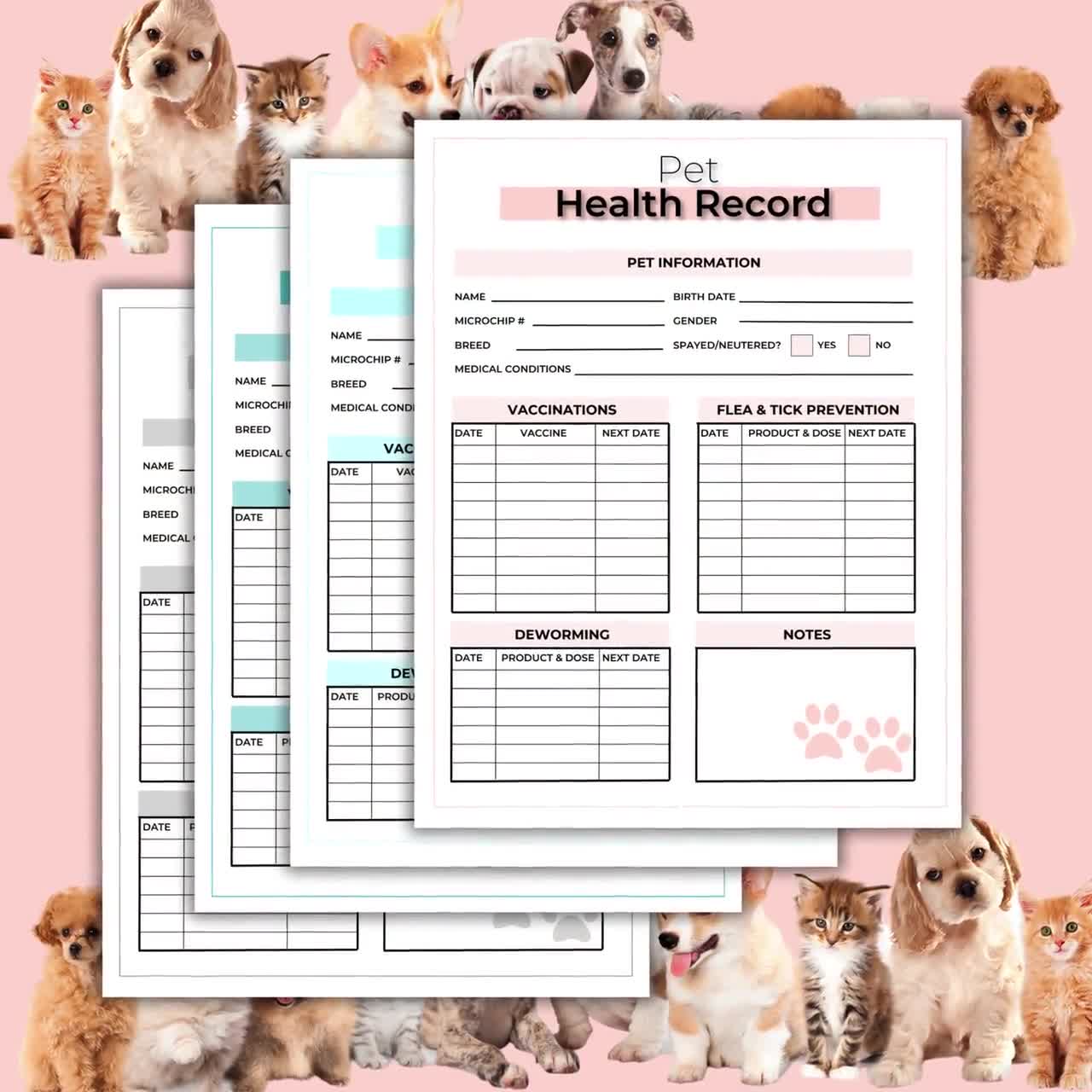 ペットの健康記録、犬のブリーダー用フォーム、犬の飼い主用 