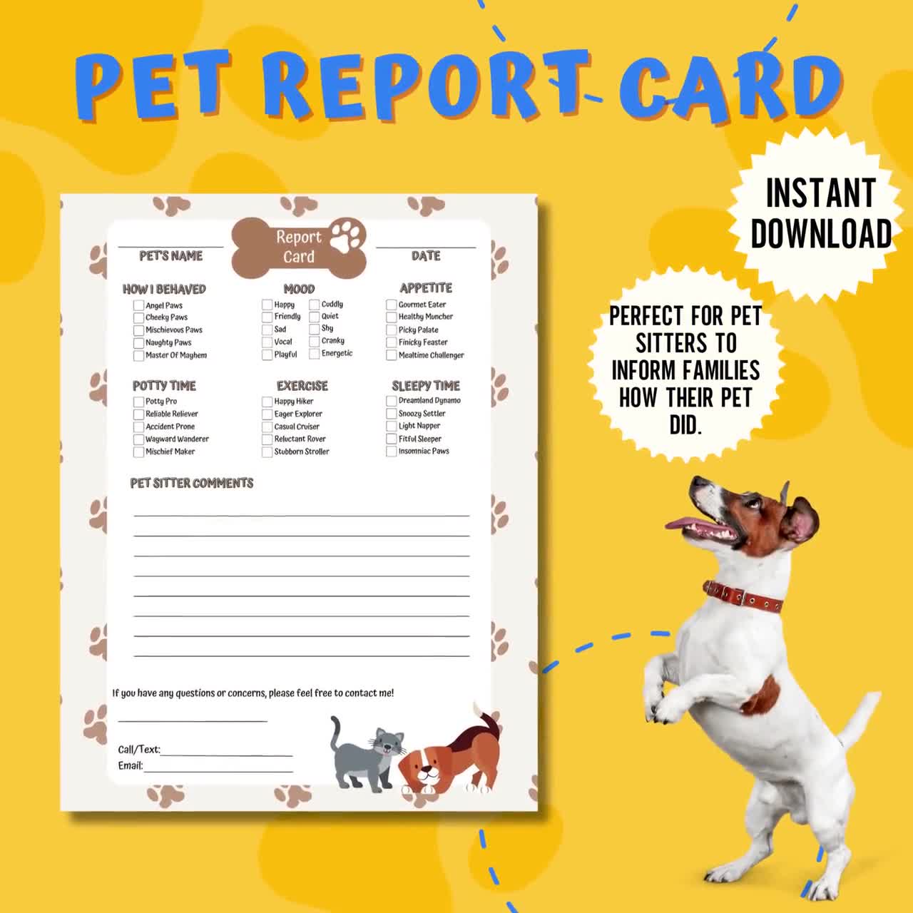 Dog Walk Report Form, Dog Walker Report,Pet Boarding Business,Pet Sitter  Report,Pet Report Card,Dog Report Card,Doggie Daycare,House Sitting