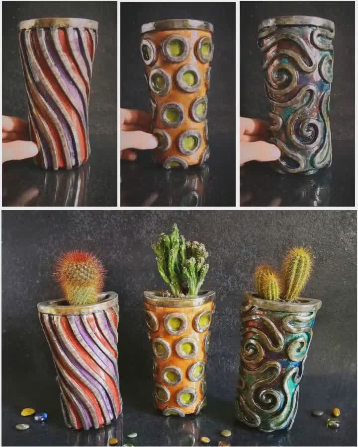 Vaso per Fiori Cactus Messico Tropical in Ceramica Colore Blu