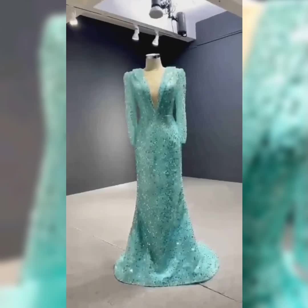 Deep V Illusion Sequin Tie Back Column Dress