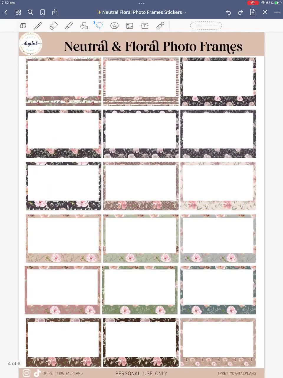 Neutral Digital Photo Frames Goodnotes Photo Frame Stickers Memory Keeping  Overlays Collage Elements Pre Cropped Floral Aesthetic ENF