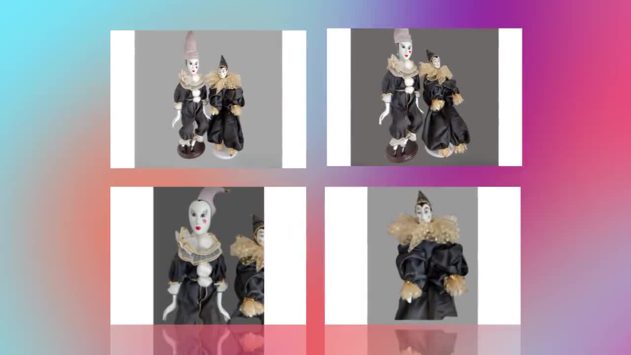 大切な人へのギフト探し Porcelain Pierrot Harlequin Vintage Doll Stand With Set ミュージシャン