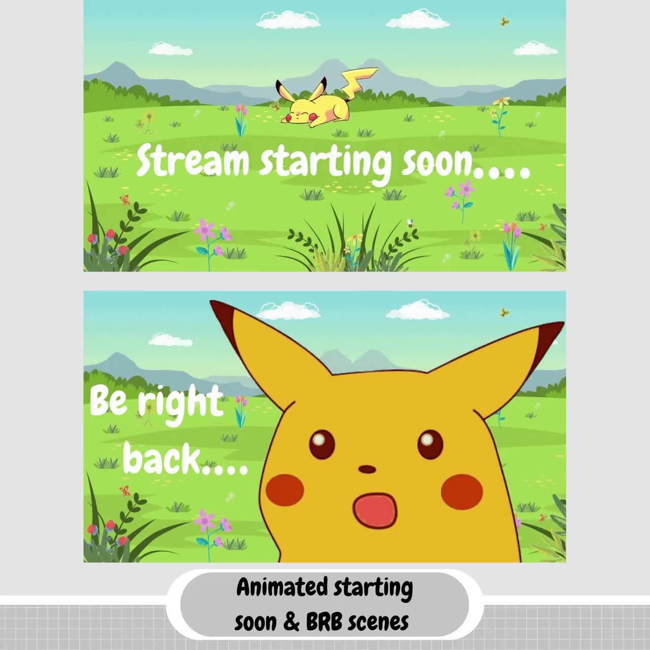 Animated Pokemon Pikachu Twitch Package Overlays, Panels, Matching Emotes  and Scenes Cute Kawaii Yellow, Green Grass, Blue Star Sky Pack - Etsy