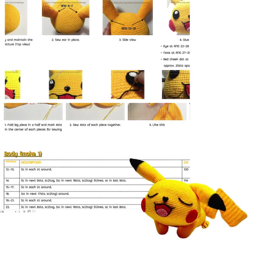 専用ピカチュウ かぎ針編み衣装 ぬいぐるみ ピカチュウのかぎ針編みパターン | 22インチポケモンぬいぐるみ（PDF