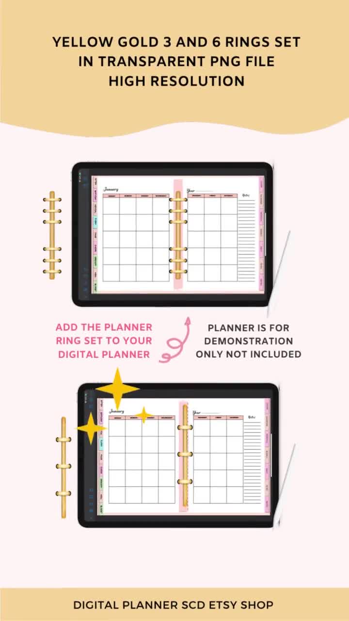 Digital Binder Rings for Planners 3 Metallic Colors: Gold, Silver