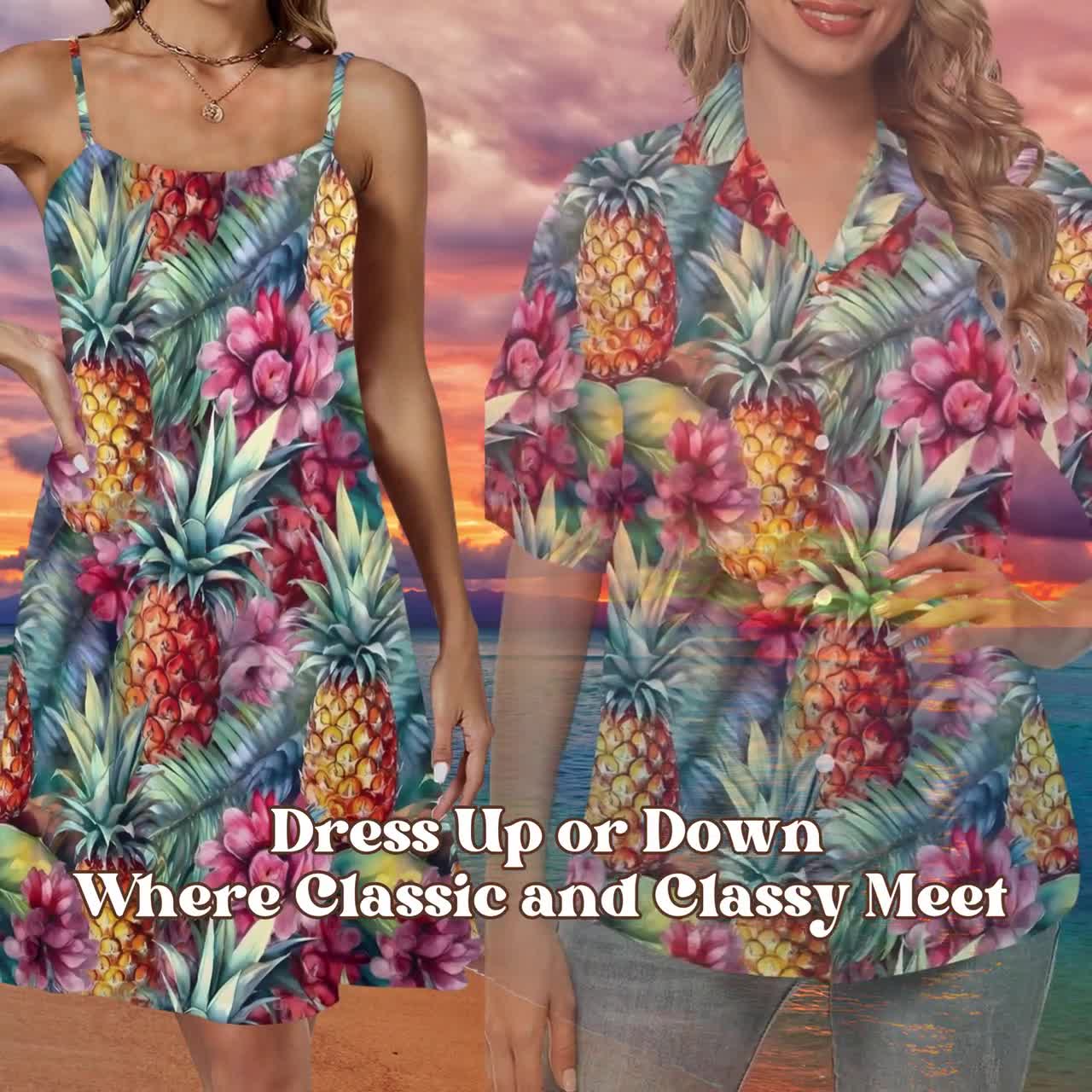 Pineapple Hawaiian Shirts and Dresses Couples and Friends Hawaiian Sets Hawaiian Dress Hawaiian Plus Size Tiki Luau Party Beach Aloha