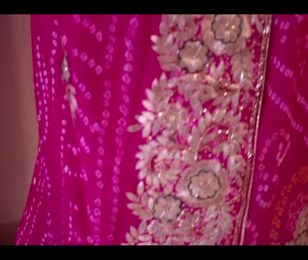 Pink Pure Crepe Rai Bandhej Gota Patti Handwork Saree - Etsy