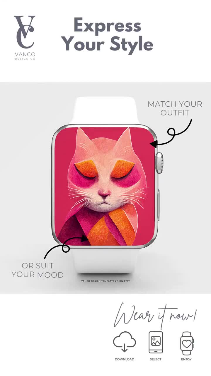 Abstract Cat Apple Watch Face Phone Wallpaper, Hot Pink & Orange Smartwatch  Background, iWatch and iPhone Preppy Stuff Aesthetic