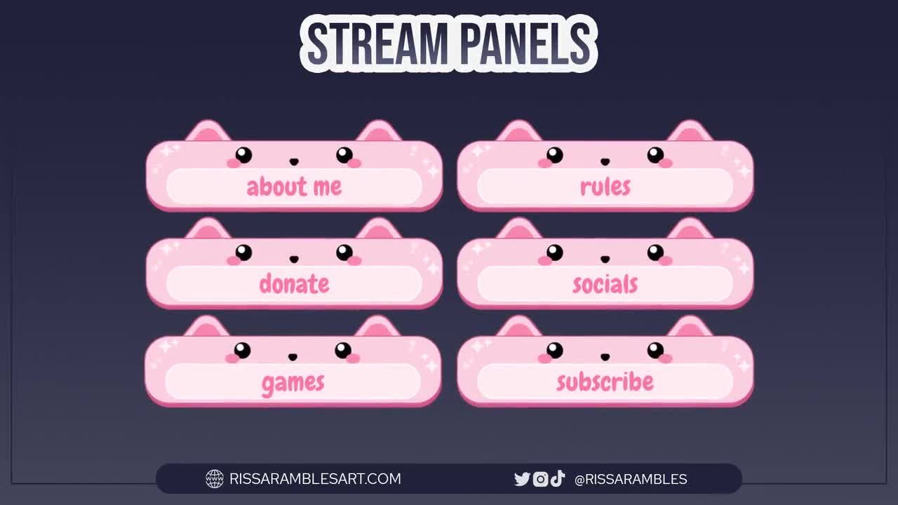 Cat Pink Twitch Panels | Stream Panels | Twitch Alerts | Twitch Package |  Twitch Overlays | Twitch Stream Pack