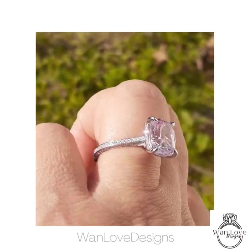 Light Pink Sapphire Engagement Ring Vintage Lotus Flower Two Row Ring Diamond Twisted Ring Unique Floral Bridal Promise Anniversary Ring Platinum +