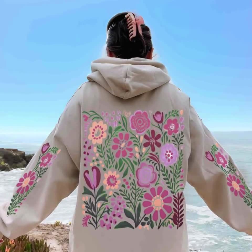 Green & Pink outlet Foral X-Large Hoodie