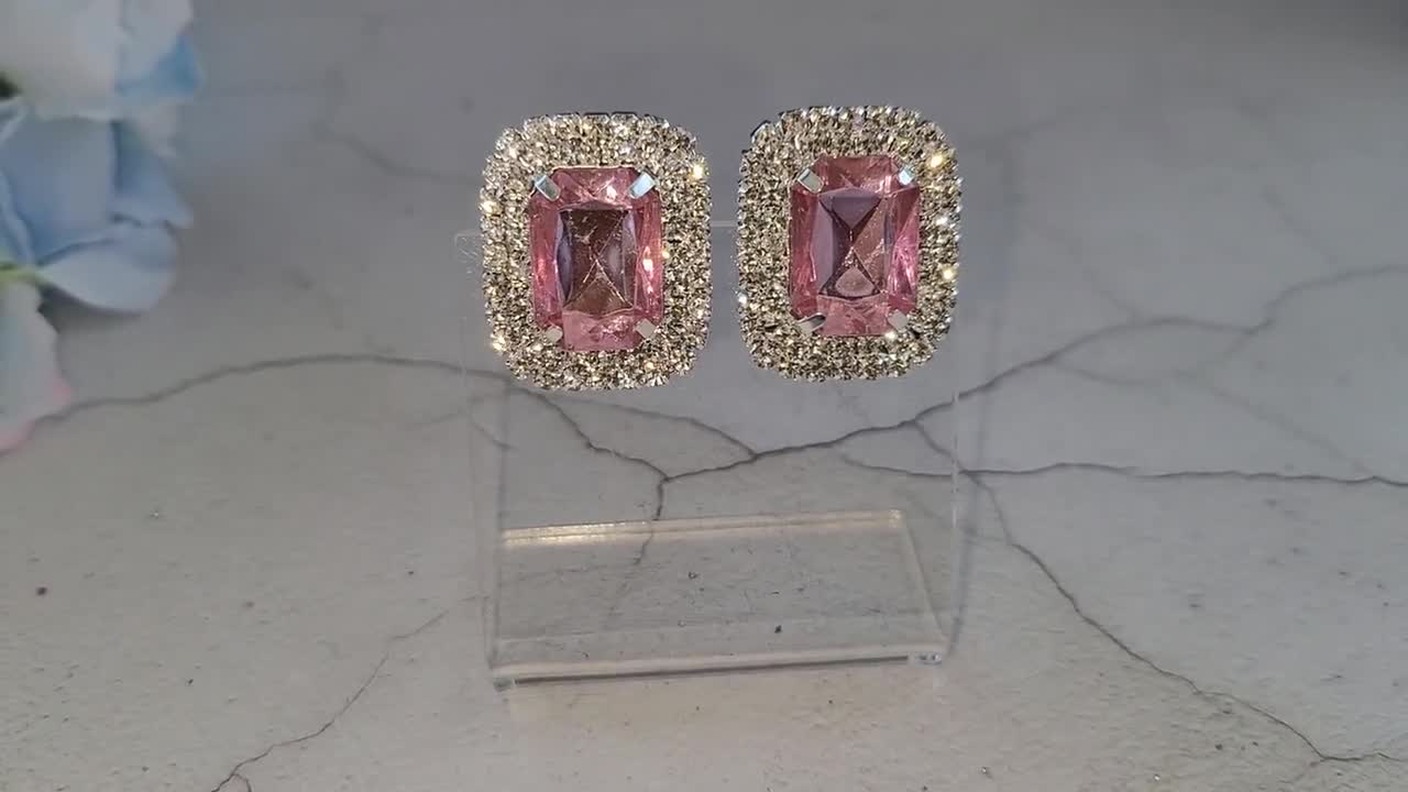 Pink diamante earrings best sale