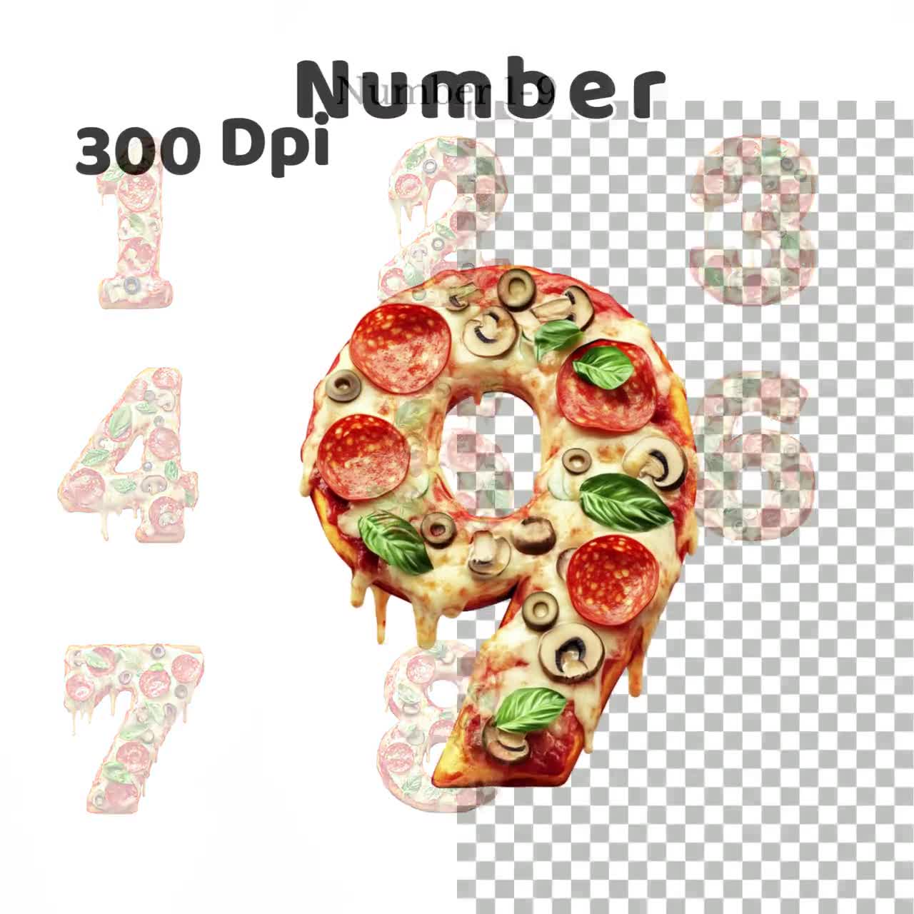 Pizza Alphabet Clipart: A-Z, 1-9 Transparent PNG (digital Download