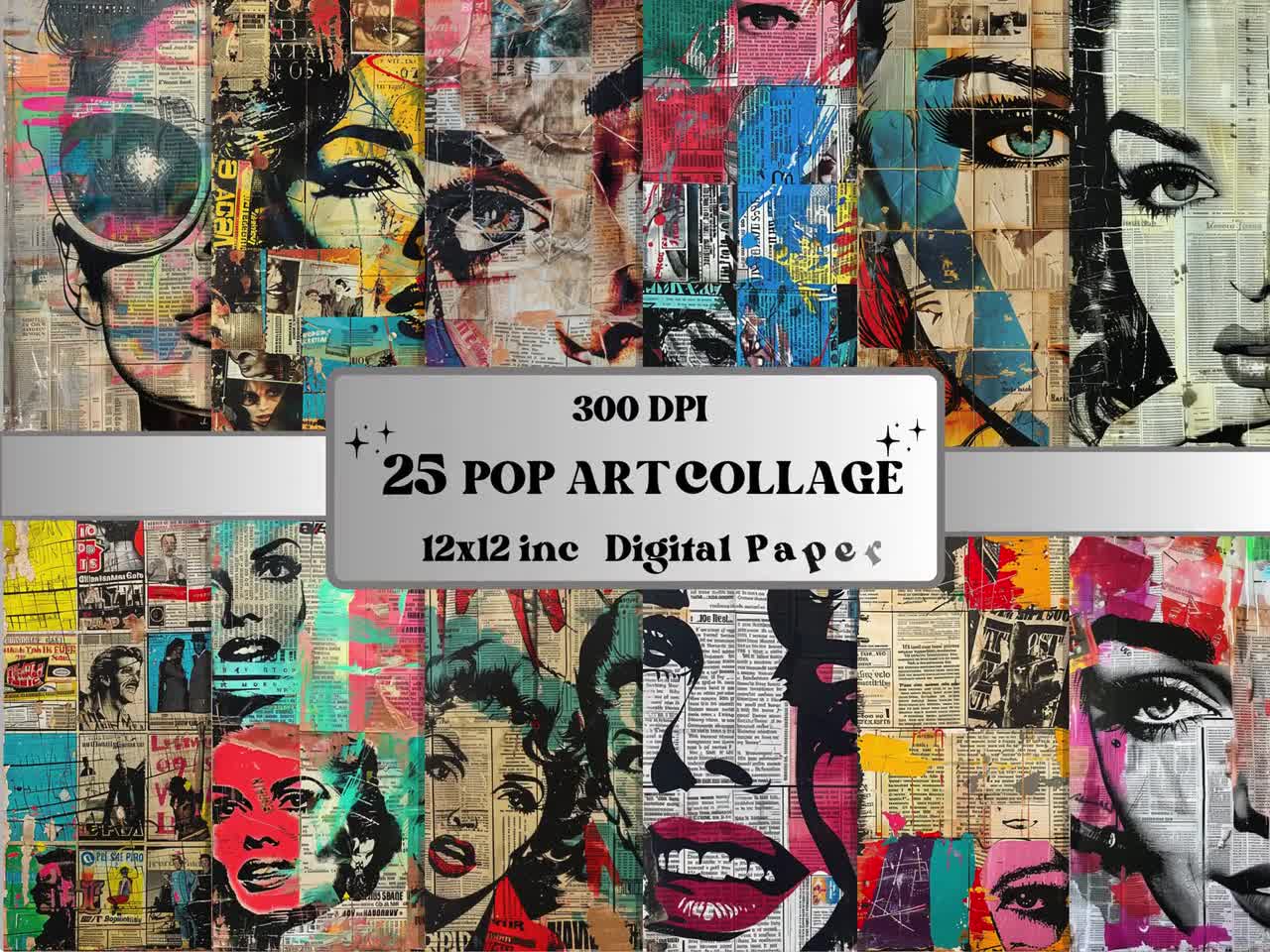 ポップアートコラージュペーパー、レトロヴィンテージコラージュ、雑誌