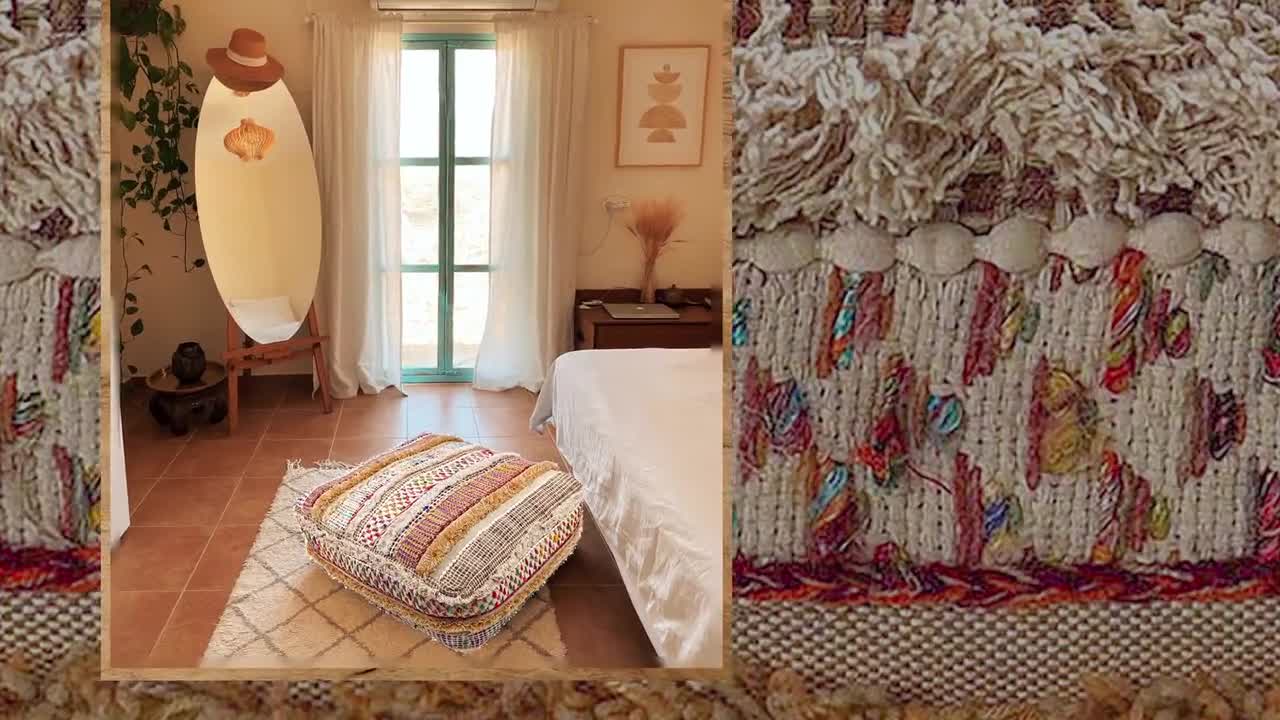 Moroccan Floor Pllow Cover Boho Room Décor Round Pouffe Boheman
