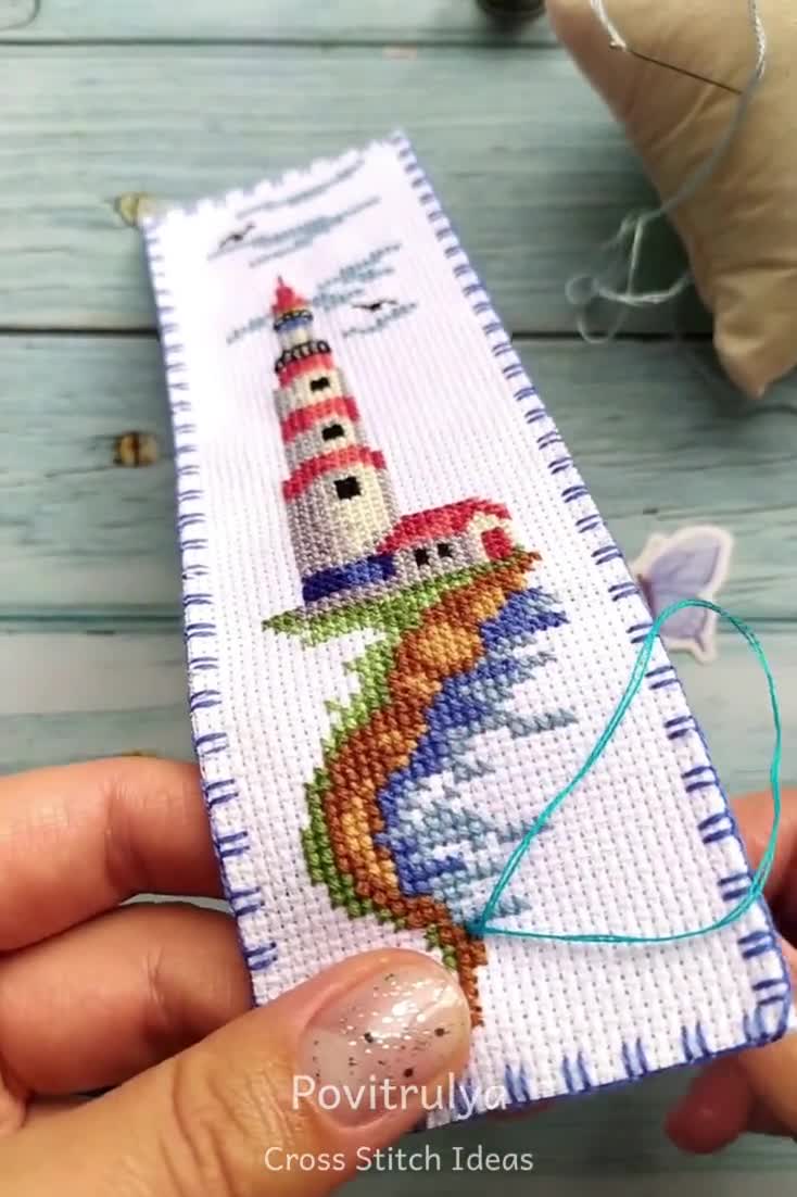  Lighthouse Scenery Counted Cross Stitch Bookmarks Kits  Double-Sided Bookmarks kit 18ct Needlework Embroidery Craft kit Blank Plastic  Canvas Kits with Tassel 18x6cm