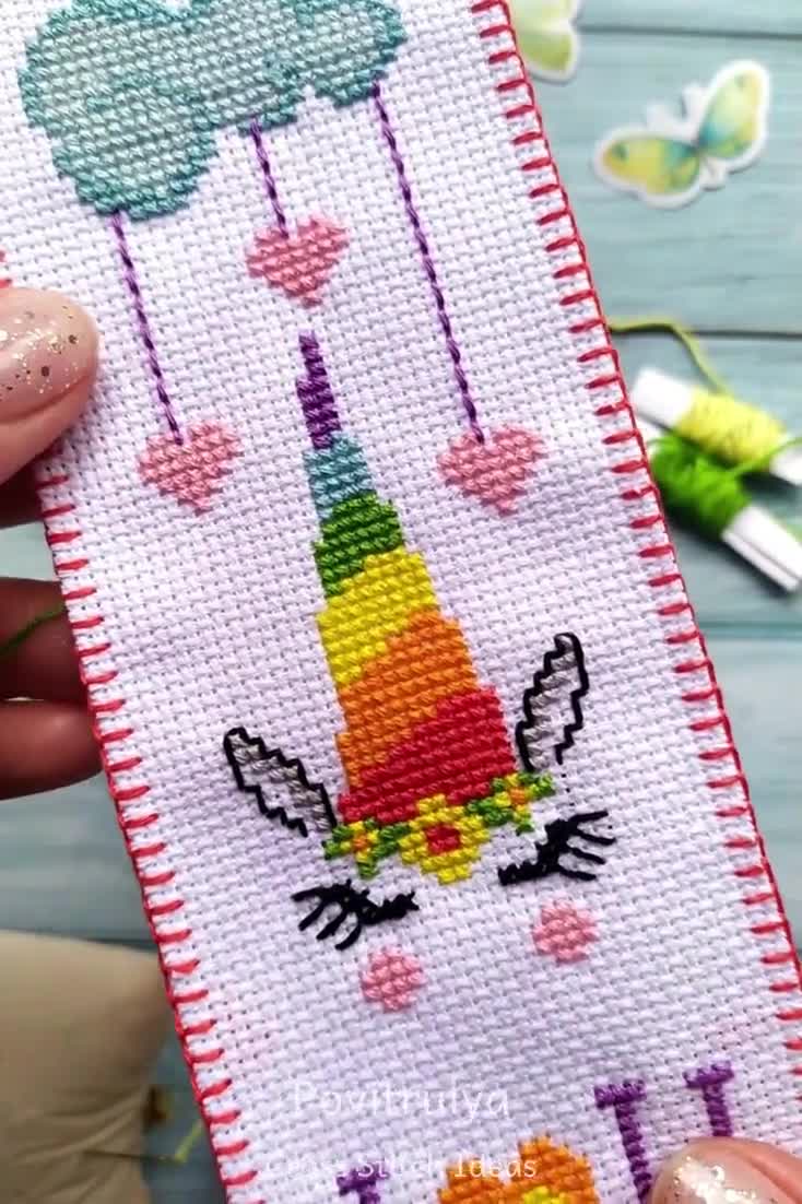 Rainbow Unicorn Cross Stitch Bookmark Kit Hand Embroidery Kit Counted  Pattern