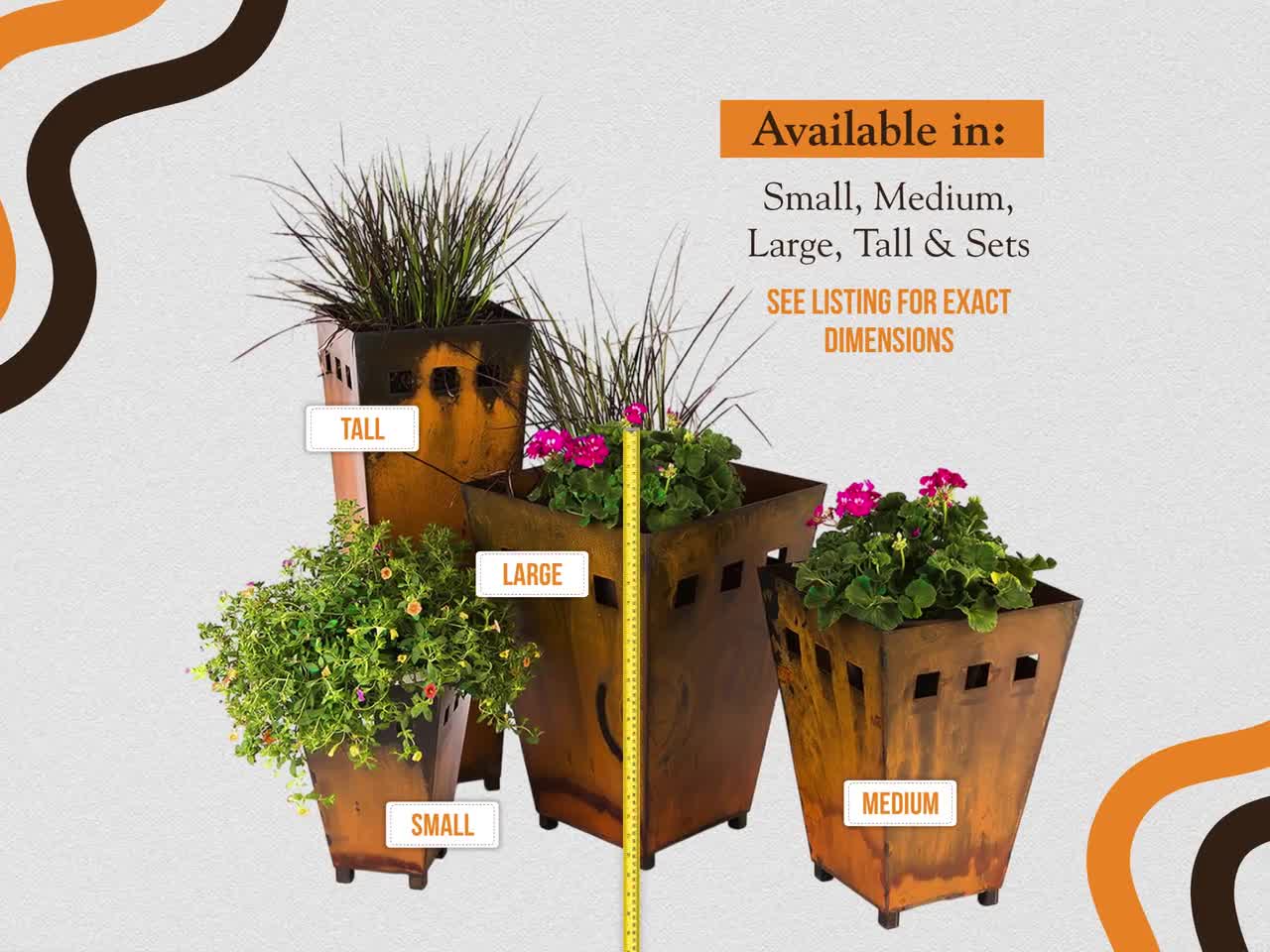Macetero rústico grande de metal, jardinera metálica para exterior,  jardinera alta de cobre para jardín, jardinera rústica moderna para patio,  maceta para porche delantero, image size:1280x960