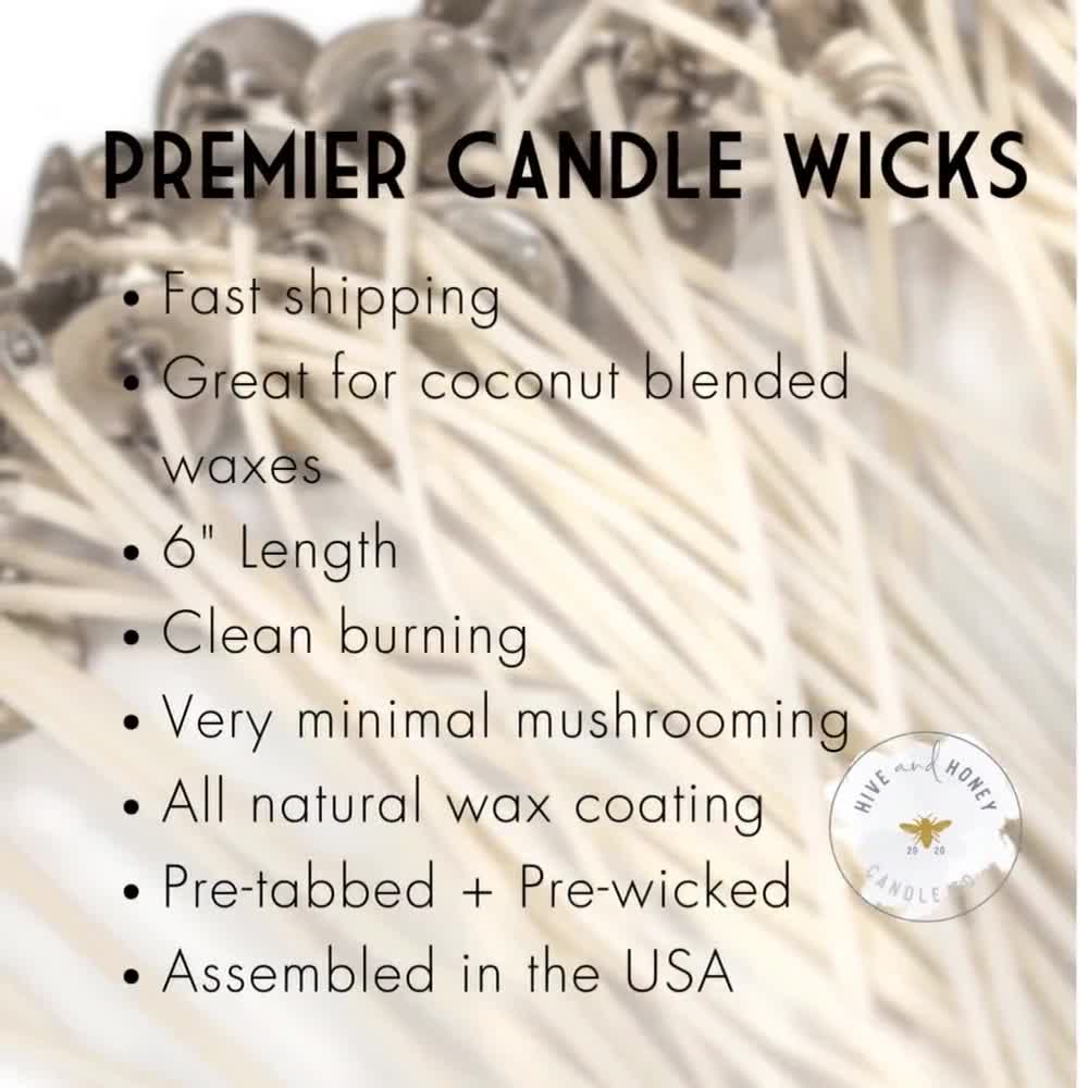 Premier 725 6 Pretabbed Wick Premier Candle Wicks 6 Inches Prewaxed,  Pretabbed Pack of 12 or 100 Low Soot Cotton Wicks 