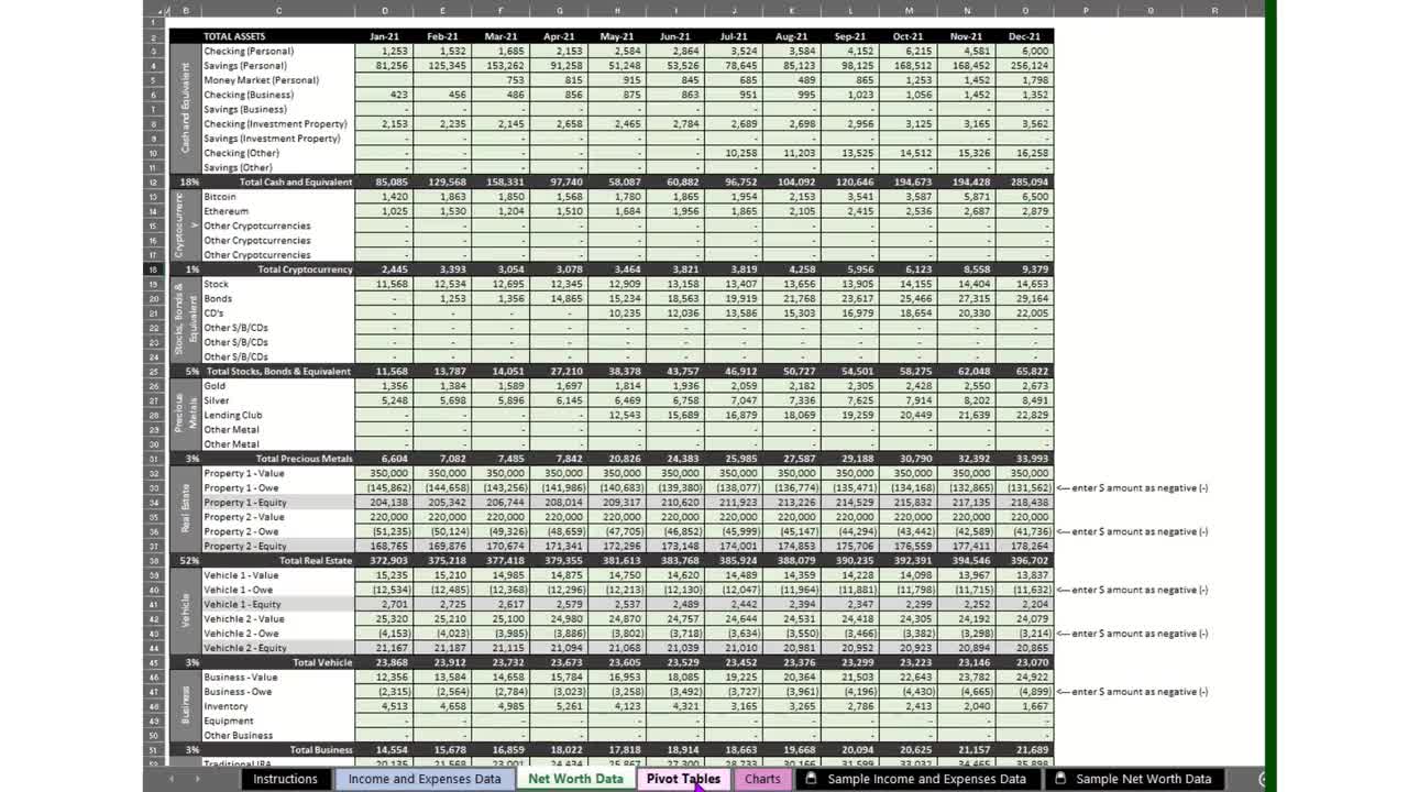 Income, Expense and Net Worth Tracking in Excel 