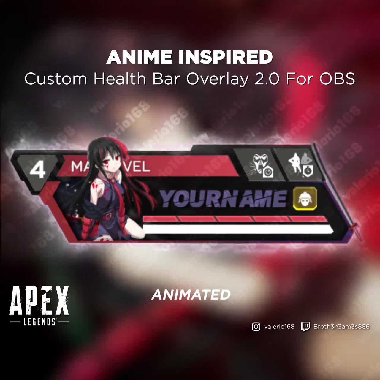 Anime Girl Animated - Apex Legends Custom Health Bar 2.0 Overlay For  Streaming on Youtube, Twitch, OBS & SLOBS