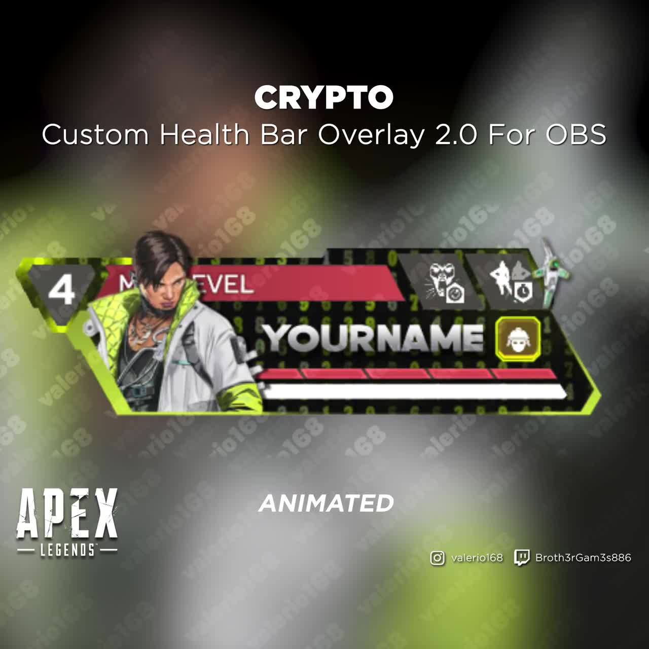 Crypto Animated - Apex Legends Custom Health Bar 2.0 Overlay For Streaming  on Youtube, Twitch, OBS & SLOBS