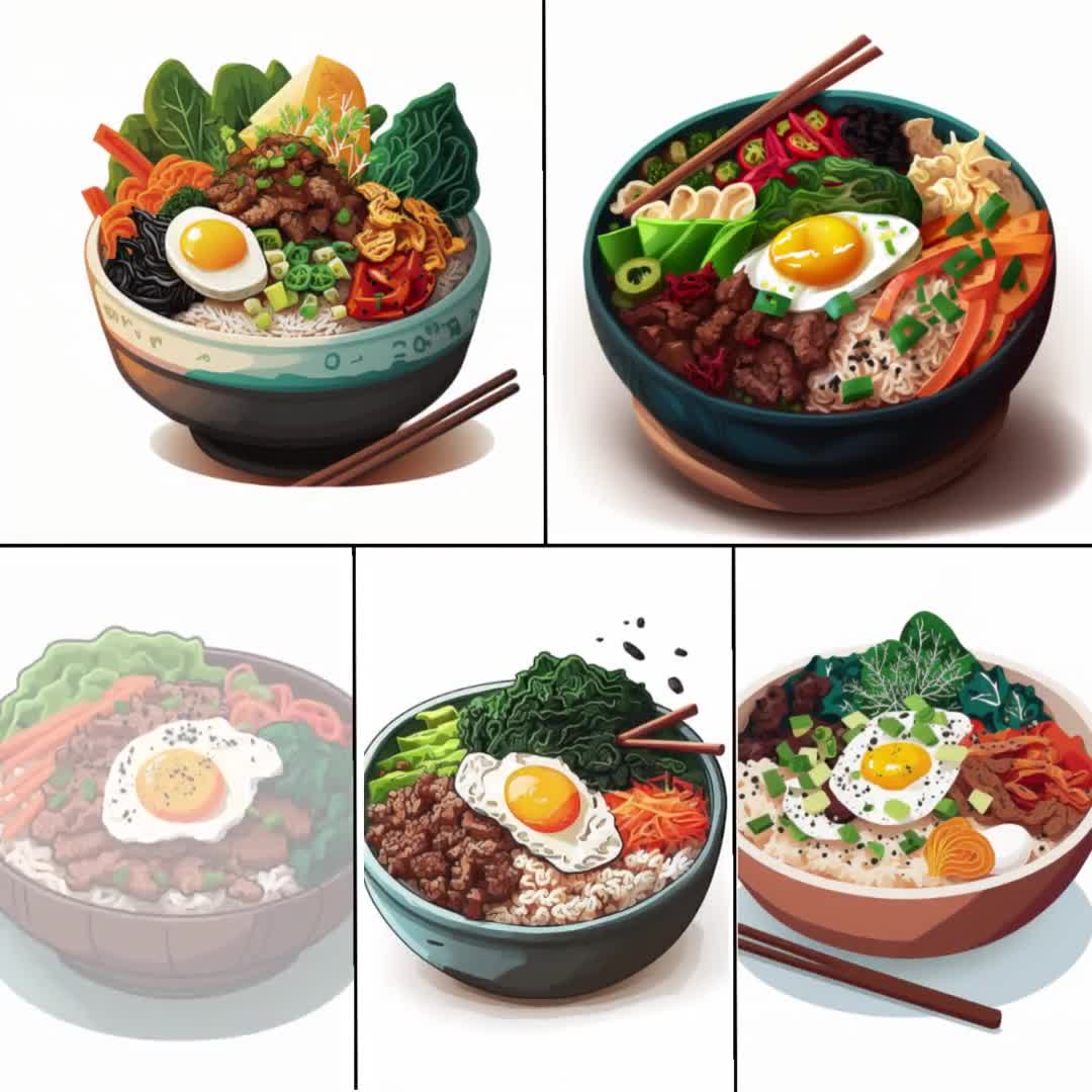 Bibimbap Clip art png x 20 | Korean Food Clipart | Asian Kawaii Clipart |  Korean Food art bundle | Crafts Scrapbooking Collage Making