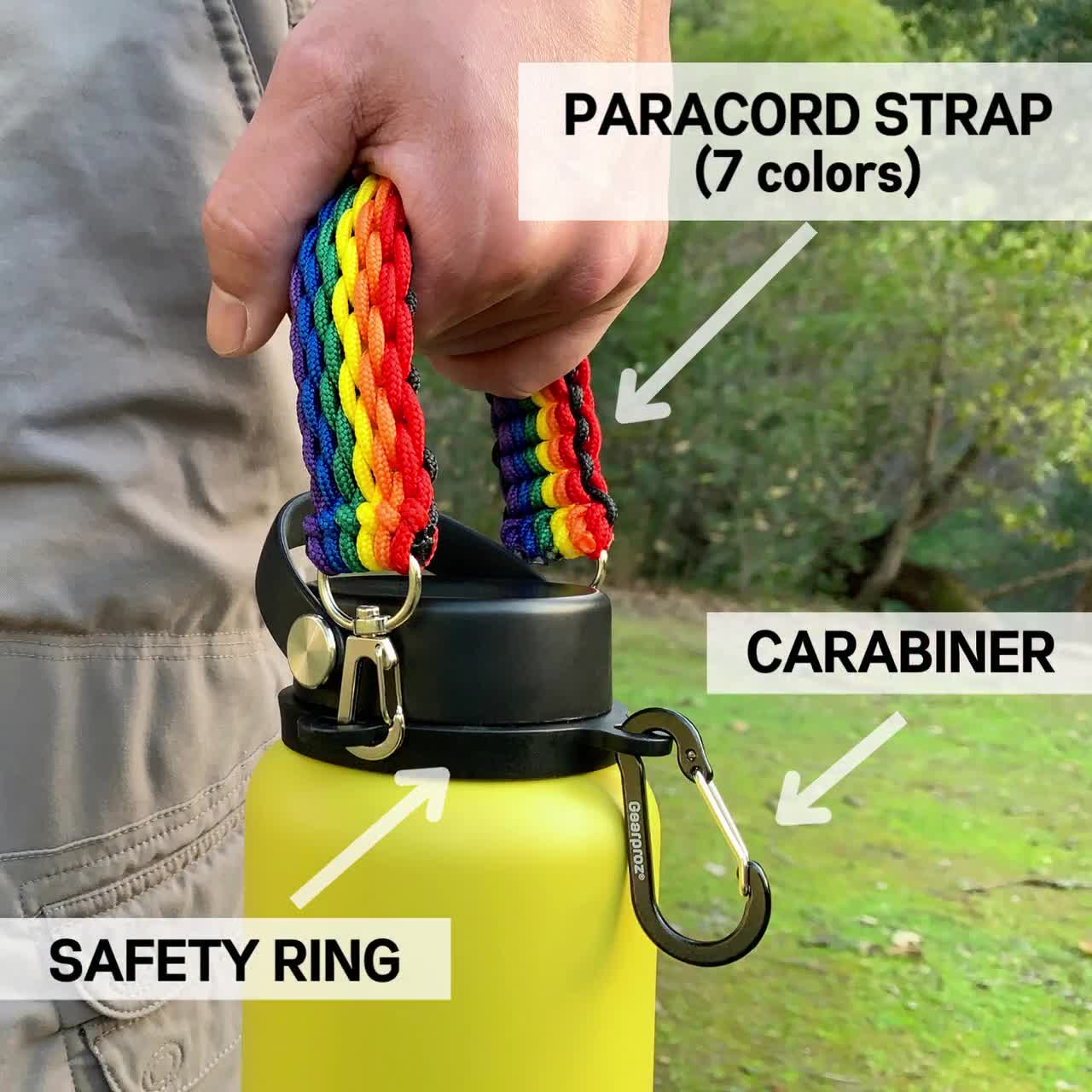 Gearproz Paracord Handle for Hydro Flask - Also Compatible with Iron Flask,  Thermoflask, Takeya 12 to 40 oz Water Bottles - Accessories with Survival  Cord Handle GRAY