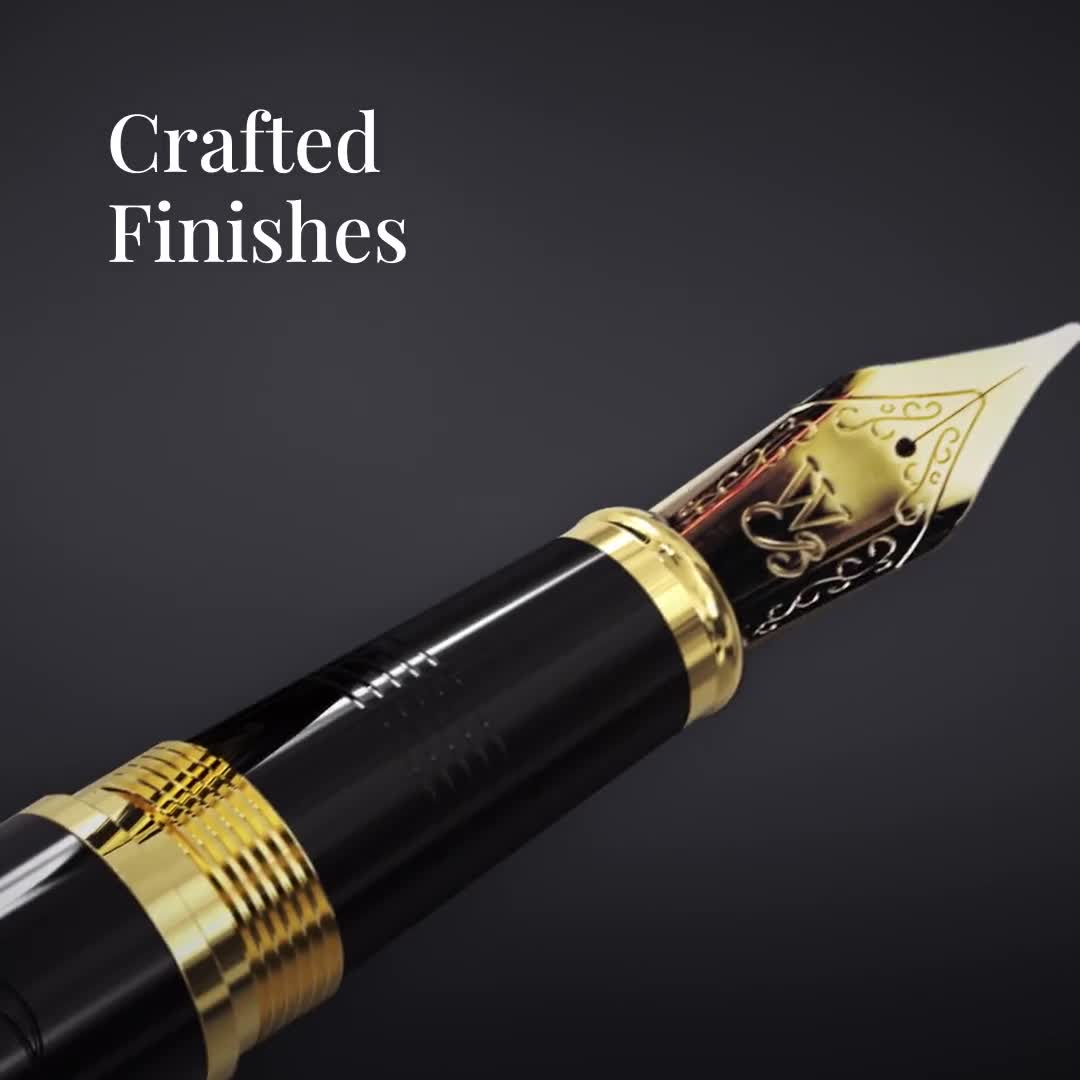 Wordsworth & Black Fountain Pen, Medium Nib Ink Pen, White Gold - Refillable, Calligraphy, Silver