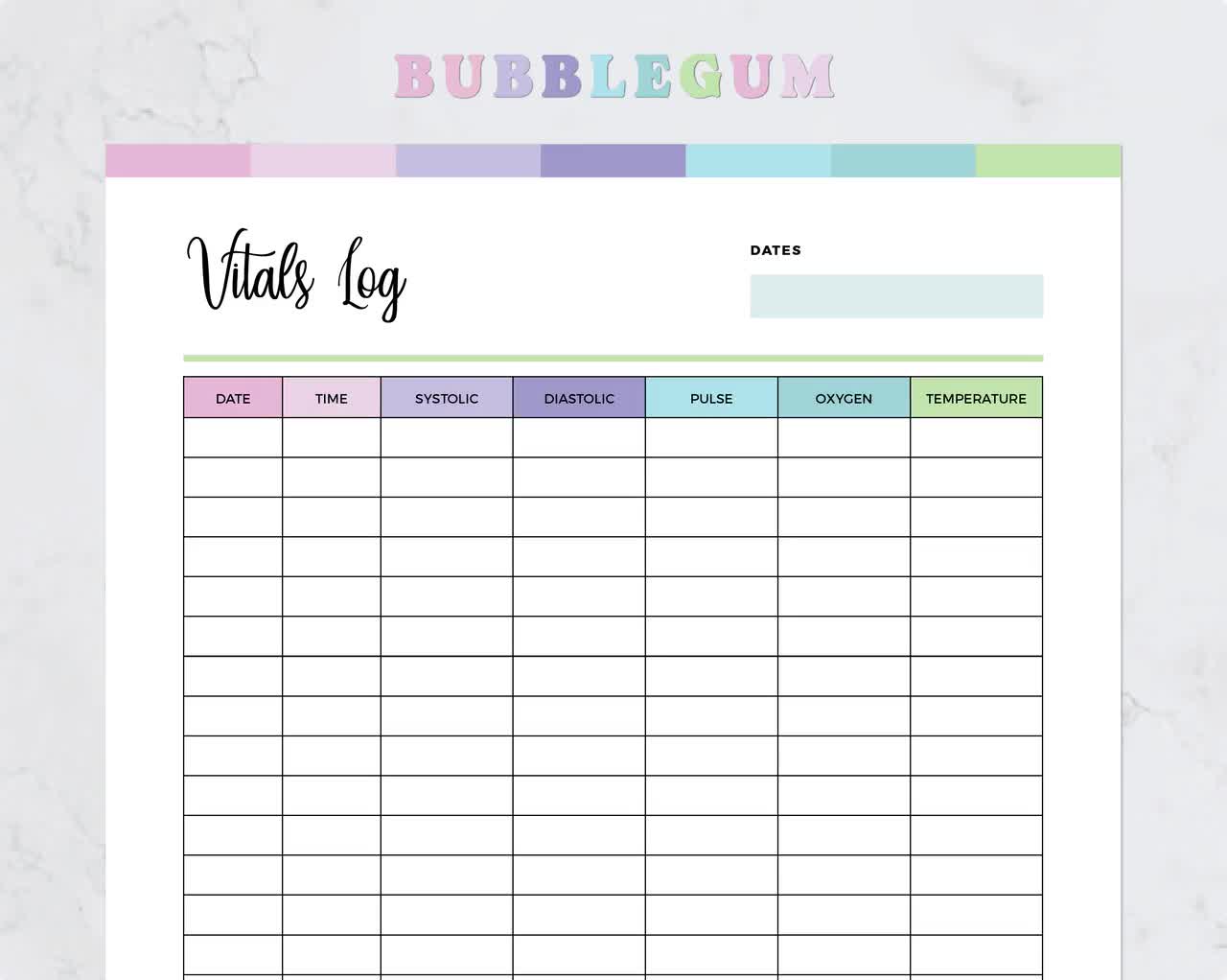 Vital Signs Flow Sheet