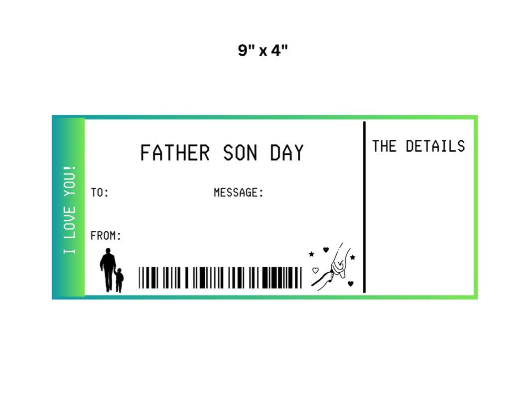 Father Son Day Gift Certificate | Daddy Son Dance Voucher Printable | Dad  and Kid Adventure | Papa and Child Quality Time